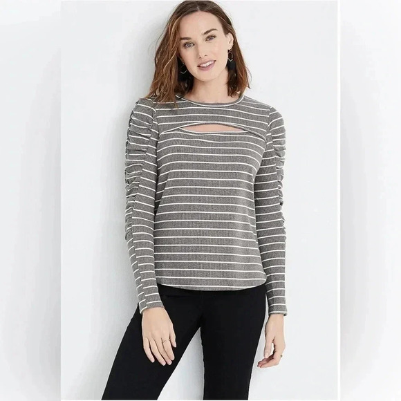 Maurices Tops - Maurice’s Gray Striped Cutout Neck Top